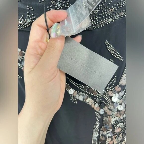 Sheri Bodell  Silk Sequin Strapless NYE Dress Black Size Small New With Tags - Picture 4 of 9